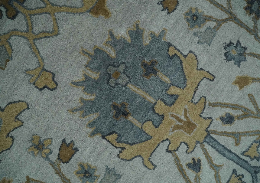 Hand Tufted Silver and Blue Donegal Oushak Rug, Multi Size Living Room and Bedroom Rug