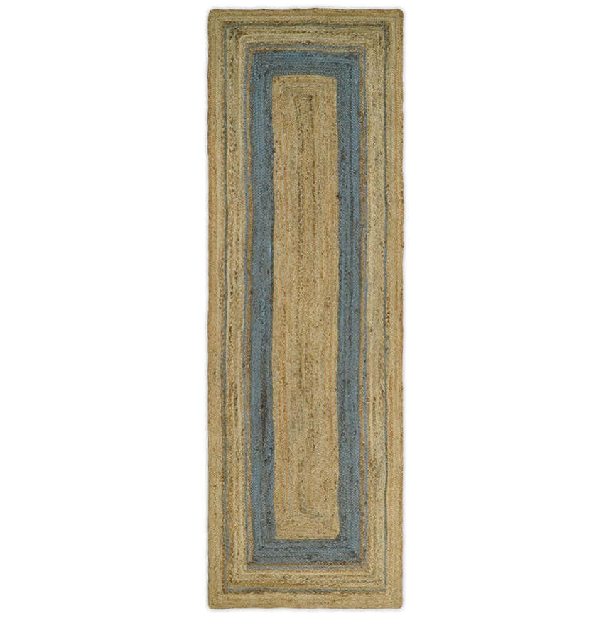 Hand Woven Natural Fiber Blue and Brown Natural Jute Rug