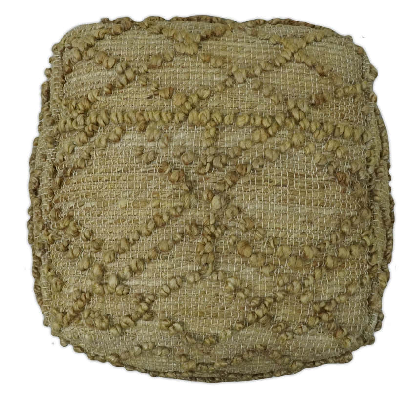 Hand Woven Beige Geometrical Design Jute Pouf