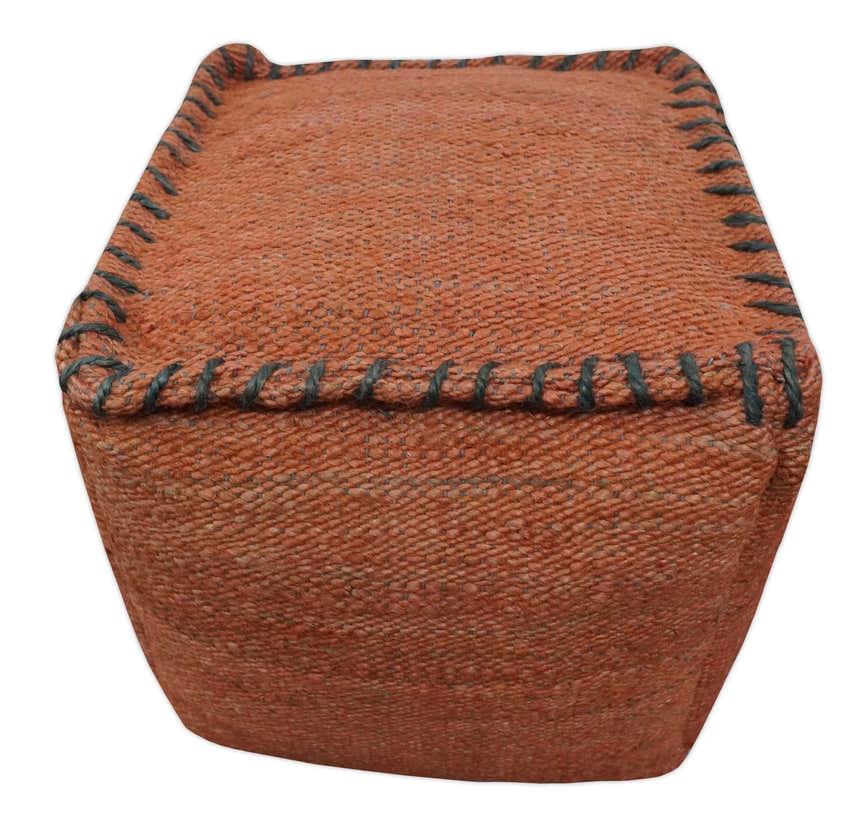 Hand Woven Boho Farmhouse Rust and Gray Jute Pouf ottoman | TRD129P