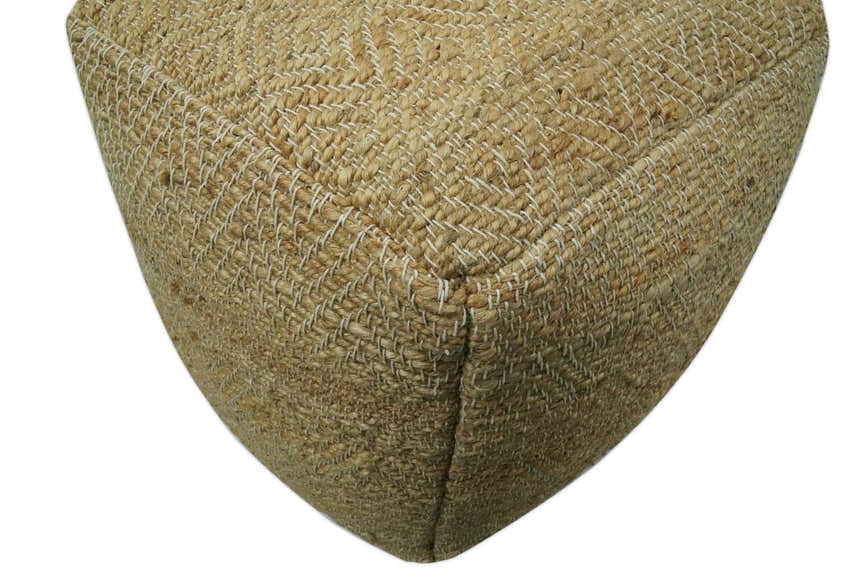 Hand Woven Natural Brown Geometrical Textured Jute Pouf