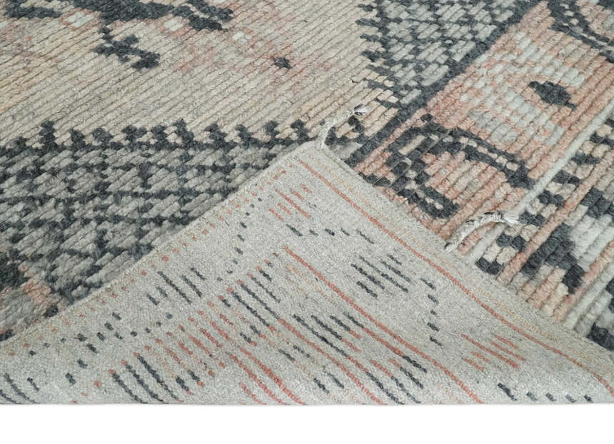 Hand Woven Peach, Beige and Charcoal Rug Made with Blended Wool Multi Size Rug