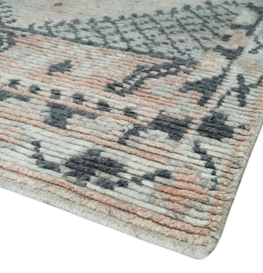 Hand Woven Peach, Beige and Charcoal Rug Made with Blended Wool Multi Size Rug