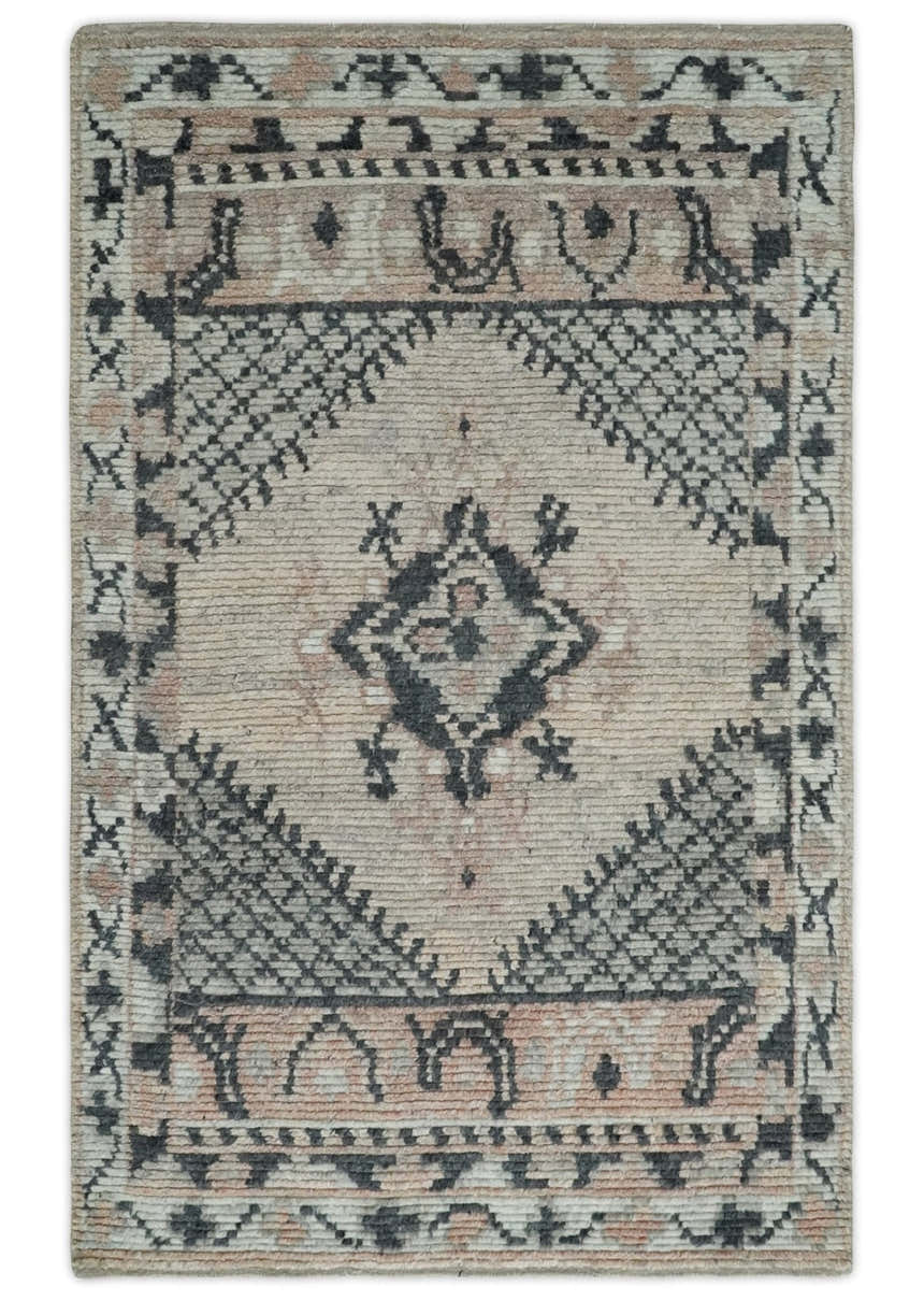 Hand Woven Peach, Beige and Charcoal Rug Made with Blended Wool Multi Size Rug