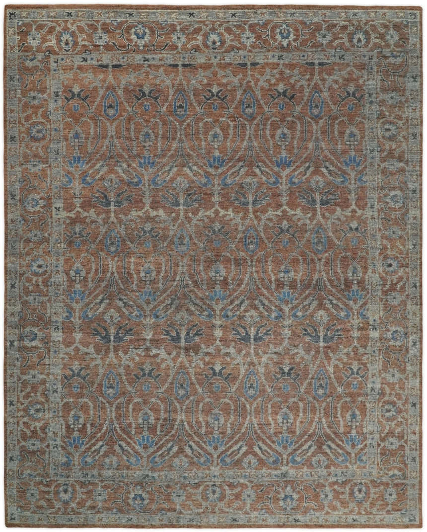 Vintage Style Hand Knotted Serapi Blue and Rust Traditional Custom Made Area Rug