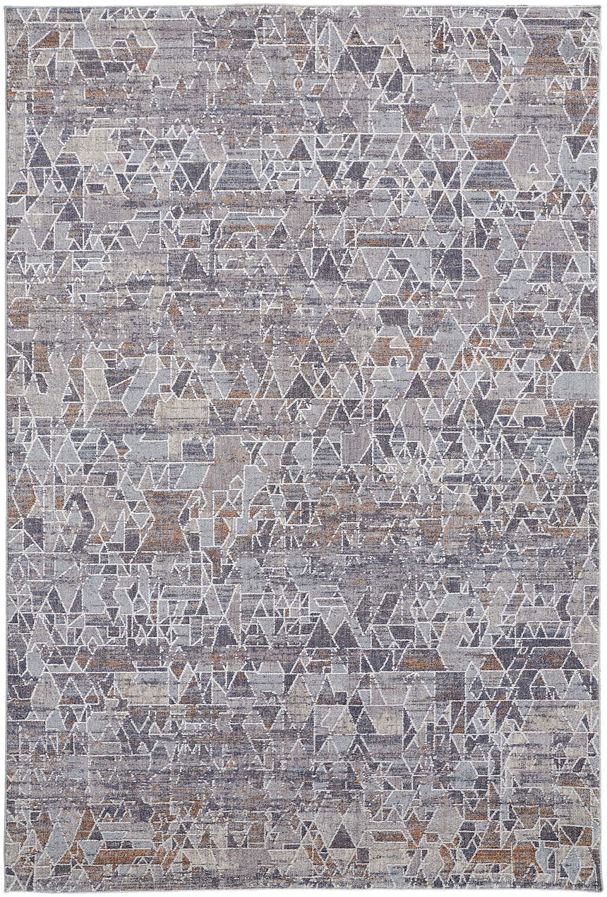 Abstract Feizy Francisco rug with a geometric pattern in gray, blue, and orange. Transitional style. Design-Rectangle