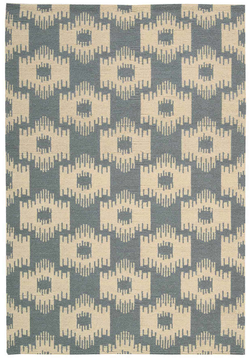 Close-up of Barclay Butera Prism Slate rug. Taupe wool rug with a geometric, textured pattern.