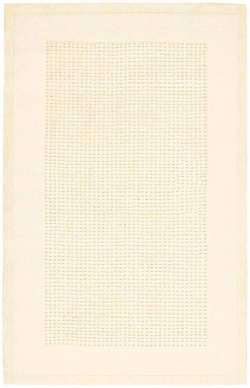 Close-up of the ivory Nourison Westport rug. Handmade wool rug with a subtle grid pattern and chestnut accents.