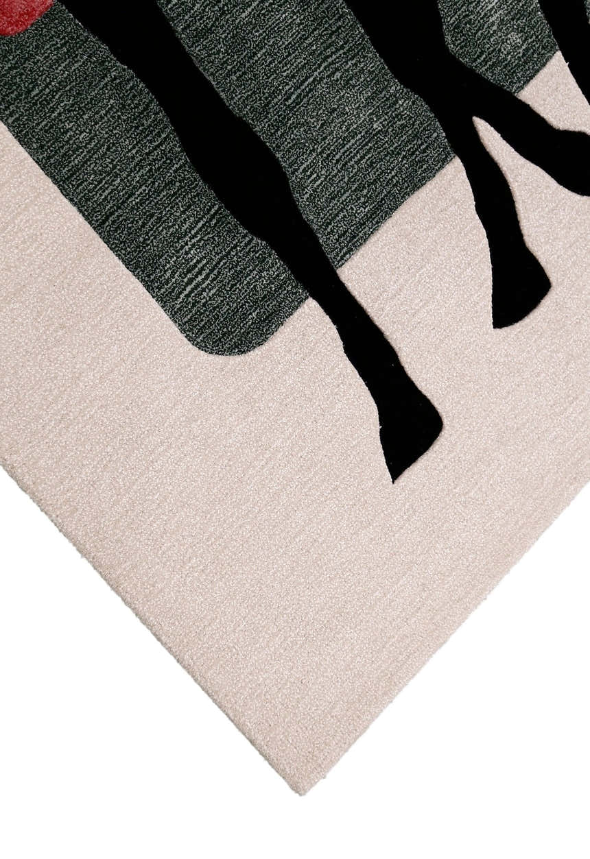 Horse Rider Pattern Beige And Black Hand Tufted 5x8 Wool Rug