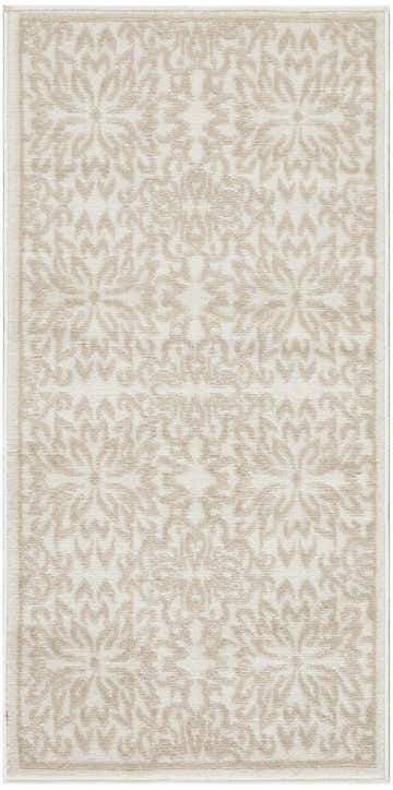 Close-up of the Nourison Jubilant Ivory Beige Farmhouse Area Rug featuring a subtle floral pattern.