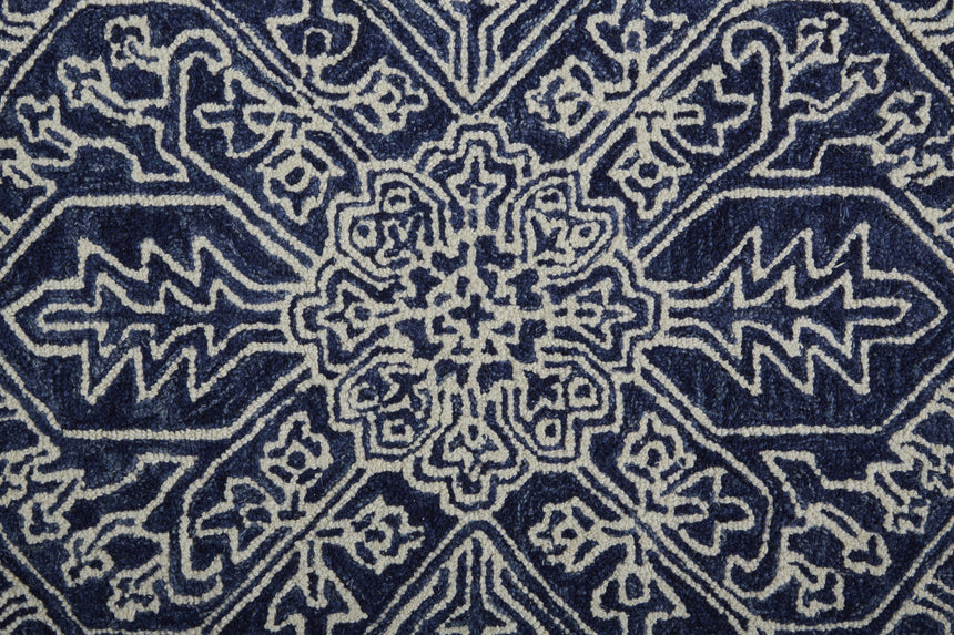 Feizy Belfort Transitional Medallion - Blue/Ivory Area Rug - Clearance