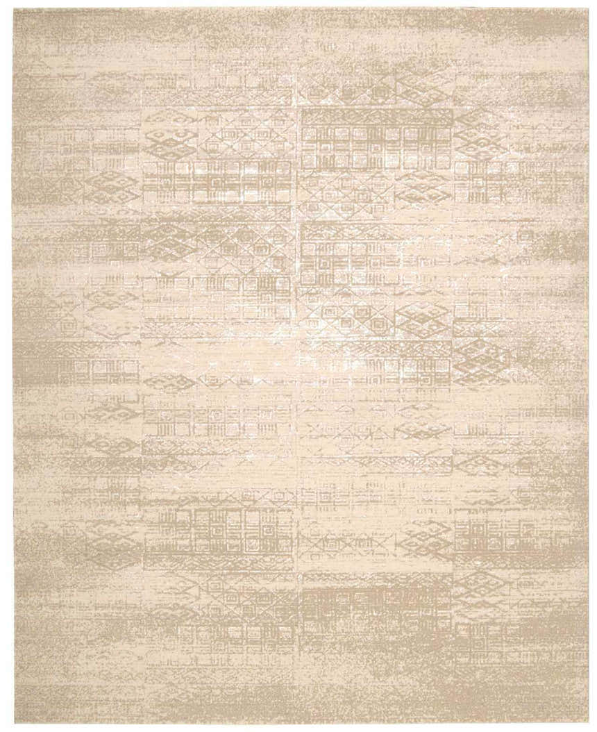 Close-up of the Nourison Silk Elements Bone Persian rug, showcasing its beige tones and subtle geometric pattern.