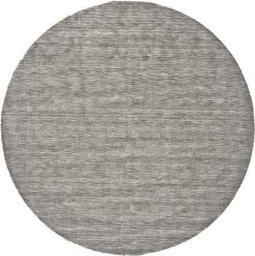Close-up of a round Feizy Luna Gray/Ivory area rug. Hand-woven wool rug with subtle gray and ivory striations. Design-Round