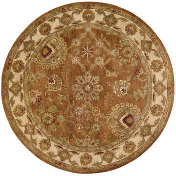 Close-up of the round Nourison Jaipur Rust Persian rug with floral pattern and beige border.