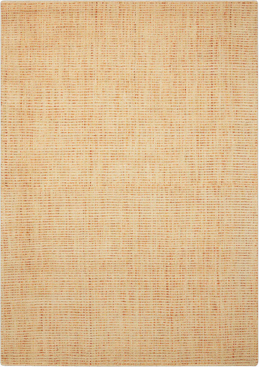 Close-up of the Barclay Butera Intermix Wheat area rug. Peach wool rug with a subtle, textured, horizontal stripe pattern.