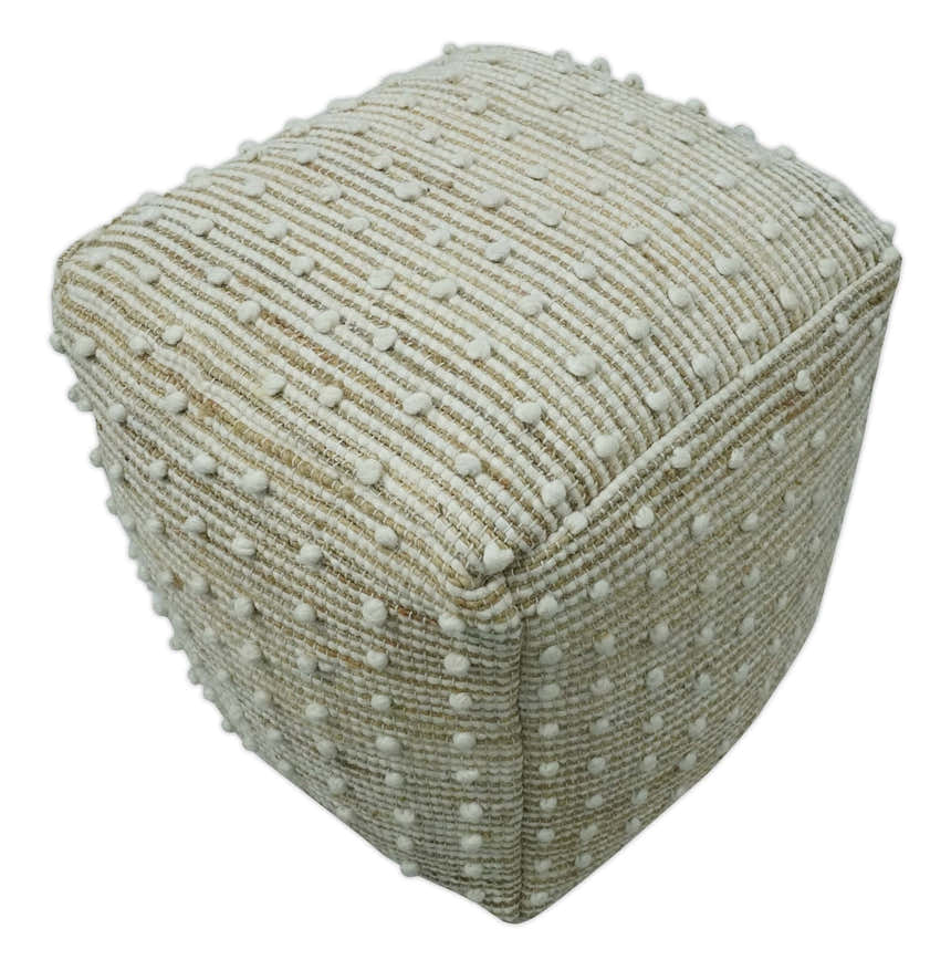 Ivory and Beige Hand Woven Stripes Design jute and wool Pouf