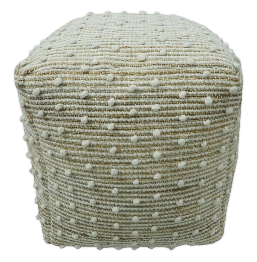 Ivory and Beige Hand Woven Stripes Design jute and wool Pouf