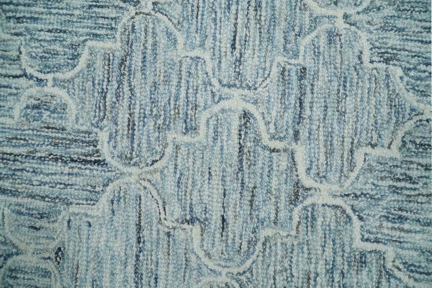 Ivory and Blue Modern Geometric Hand Tufted Multi Size Natural Wool Area Rug