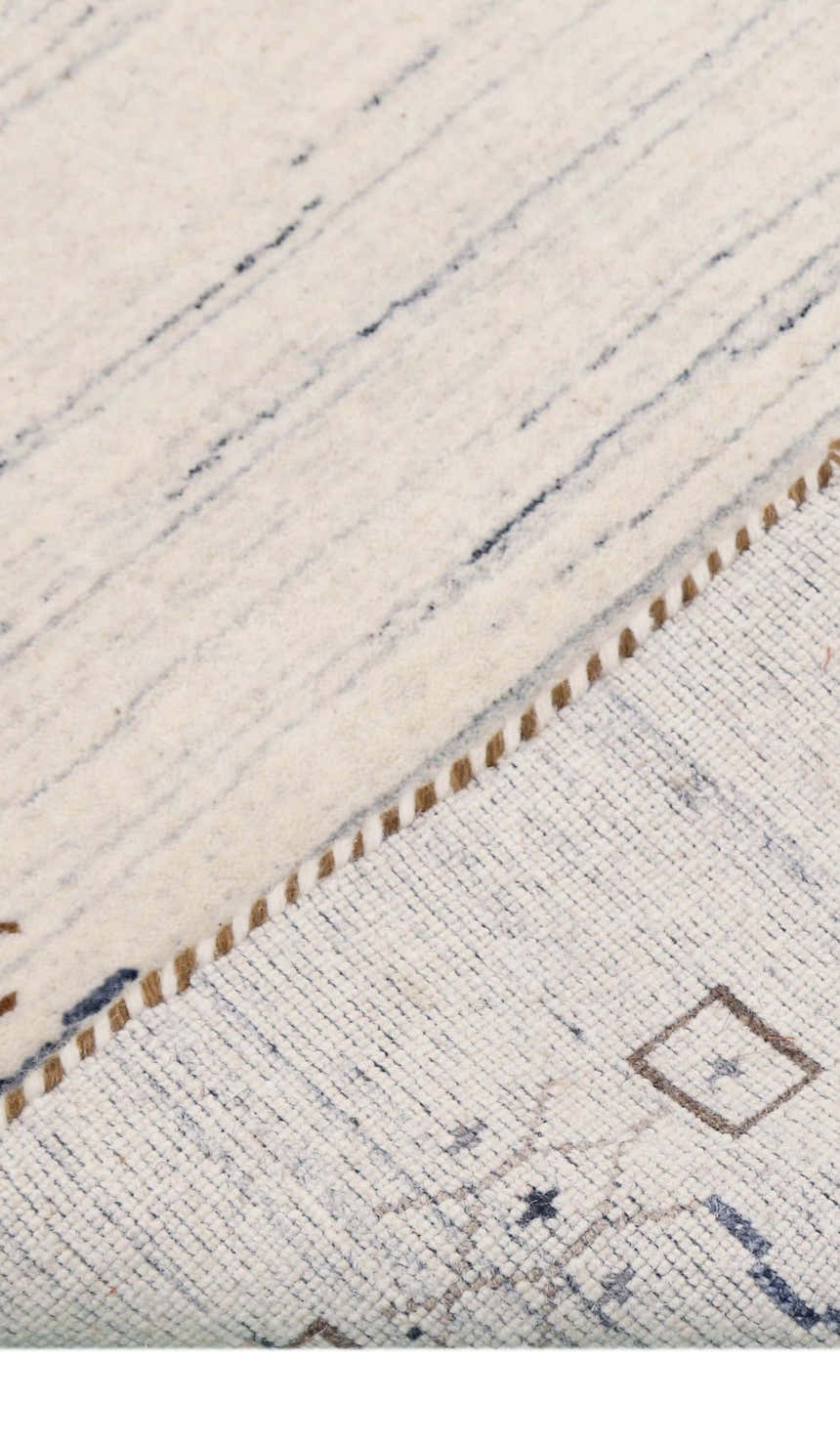 Ivory And Blue Tribal Border Design Hand Loomed Wool Area Rug