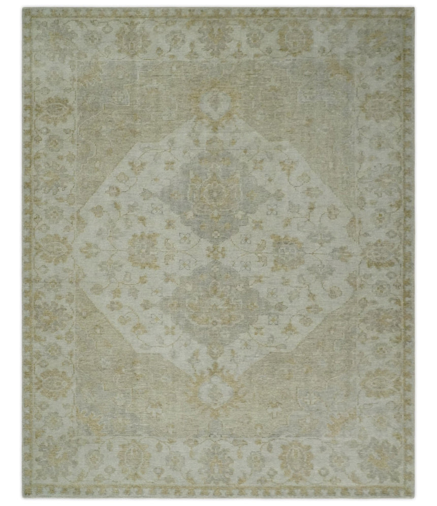 Ivory and Brown distressed finished Traditional Floral Low Pile Multi Size wool Area Rug