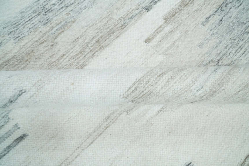 Ivory and Silver fine Wool and Viscose Kilim Rug