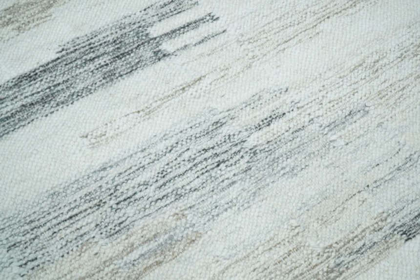 Ivory and Silver fine Wool and Viscose Kilim Rug