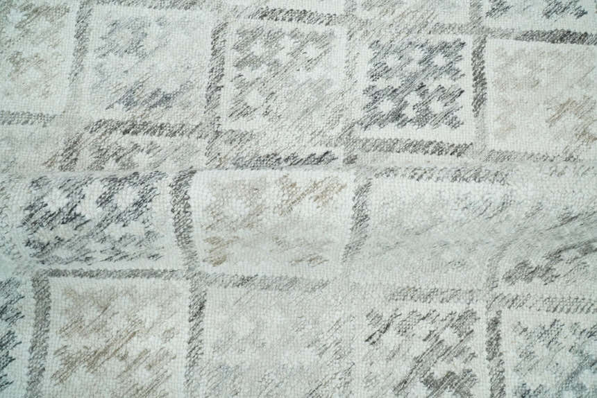 Ivory and Gray Modern Geometrical Hand Woven Wool Rug