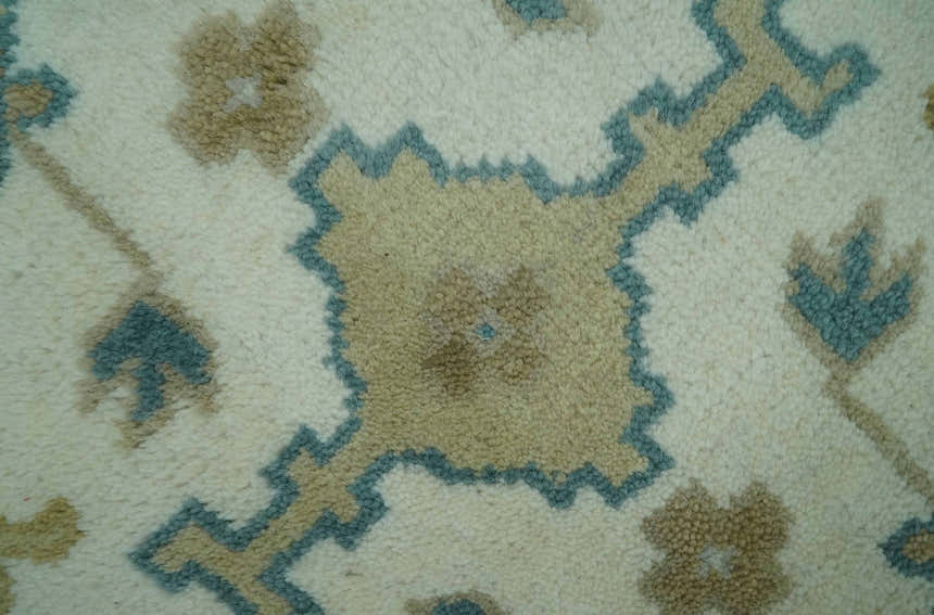 Ivory and Teal Hand Knotted Traditional Oriental Oushak Multi size wool area rug
