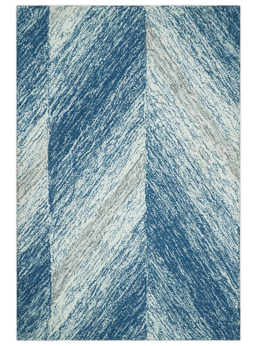 Ivory, Blue and Brown Shaded Wool Hand Woven Layering Multi Size Area Rug