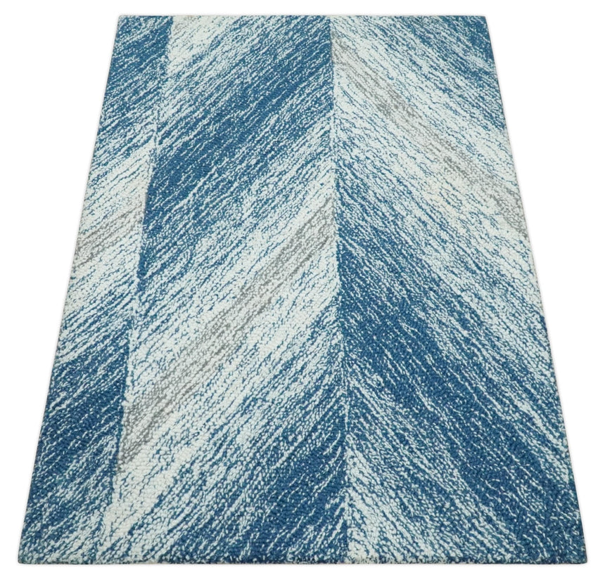 Ivory, Blue and Brown Shaded Wool Hand Woven Layering Multi Size Area Rug
