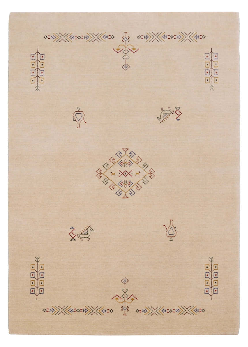 Ivory Border Patterns Hand Loomed Wool Area Rug