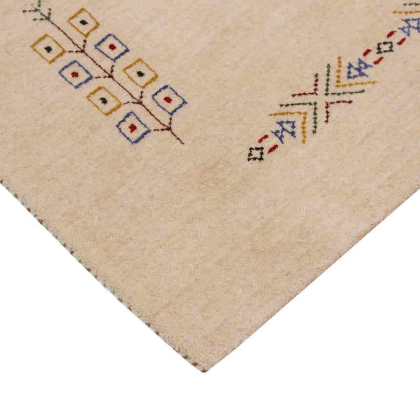 Ivory Border Patterns Hand Loomed Wool Area Rug