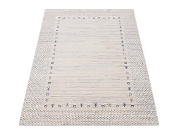 Ivory Contemporary Gabbeh Border Design Hand Loomed Wool Rug