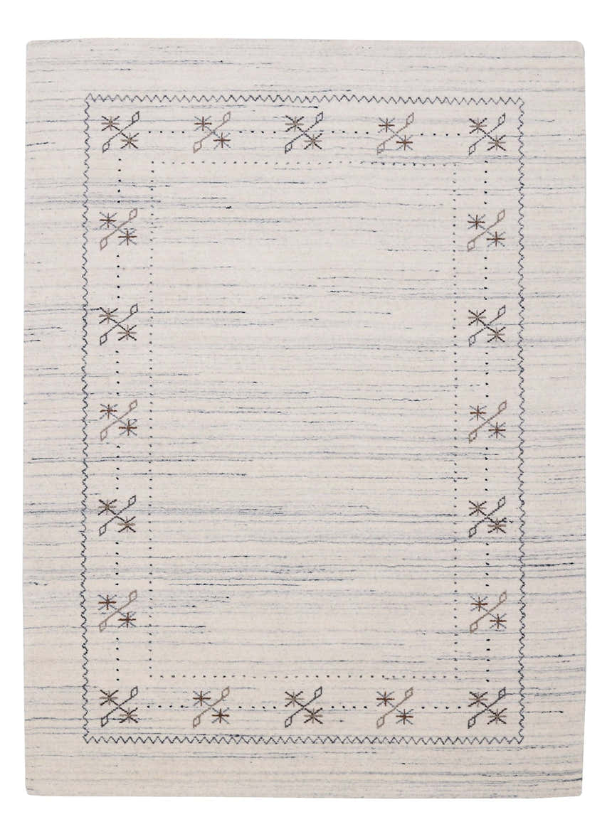 Ivory Gabbeh Border Design Hand Loomed Wool Rug