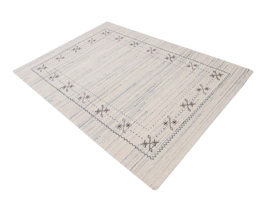 Ivory Gabbeh Border Design Hand Loomed Wool Rug
