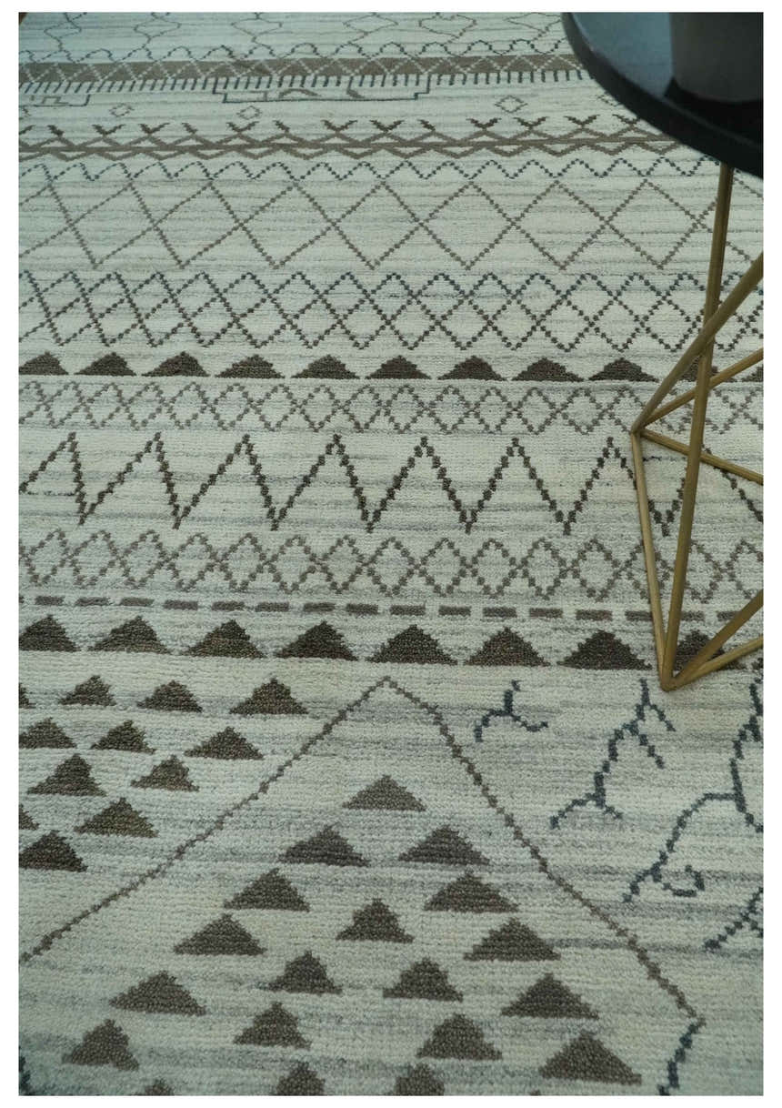 Ivory, Gray and Charcoal Hand Knotted Multi size Southwestern wool area Rug