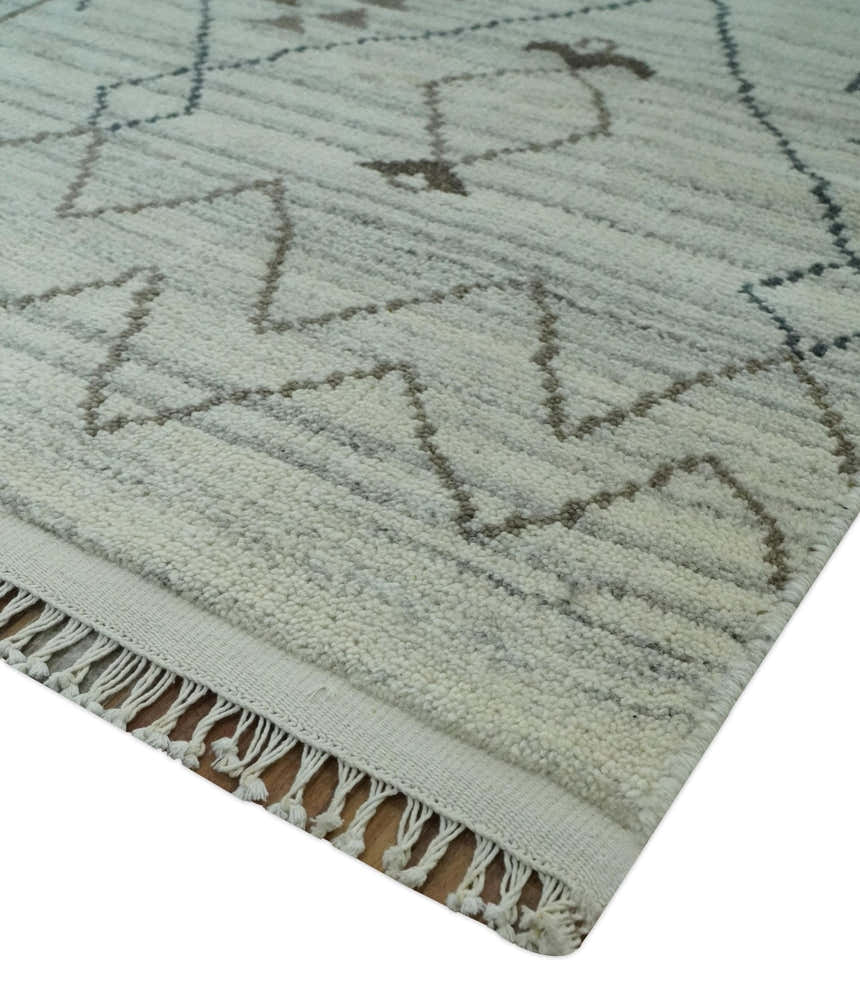 Ivory, Gray and Charcoal Hand Knotted Multi size Southwestern wool area Rug