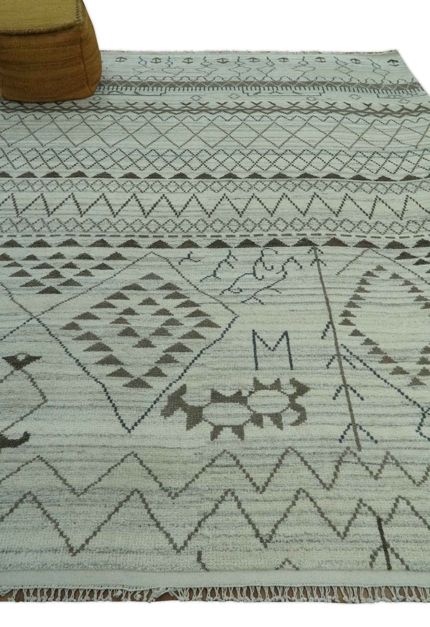 Ivory, Gray and Charcoal Hand Knotted Multi size Southwestern wool area Rug