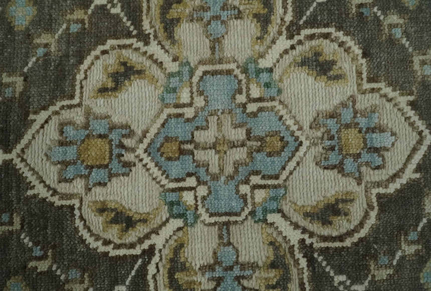 Ivory, Green and Beige Traditional Medallion Hand knotted Multi Size wool Area Rug