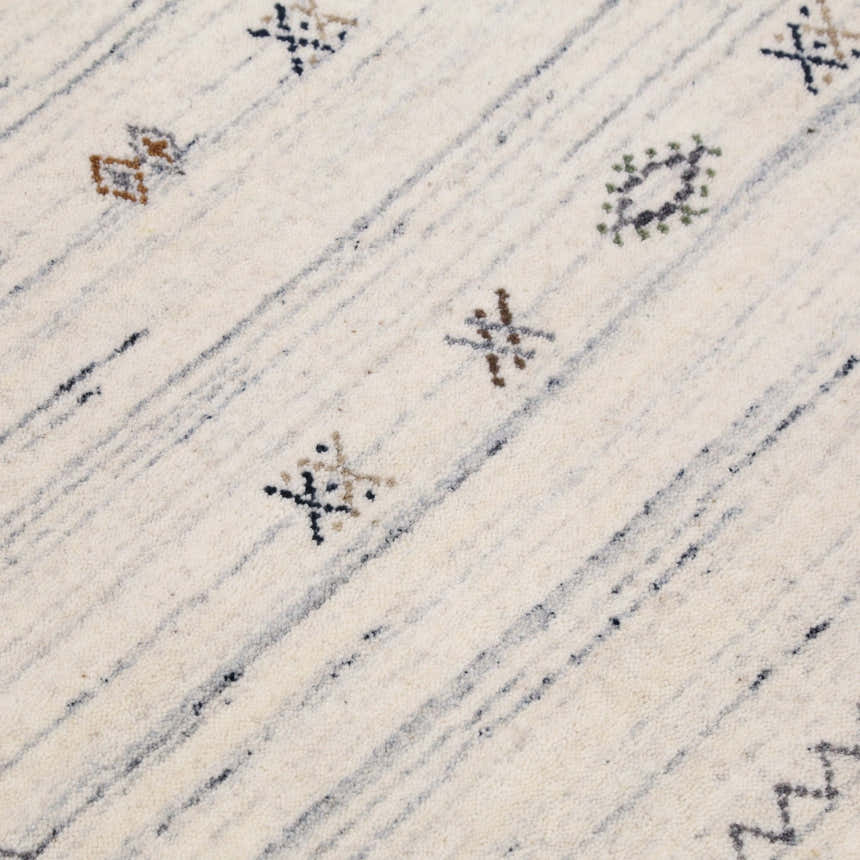 Ivory Modern Tribals Design Hand Loomed Wool Area Rug