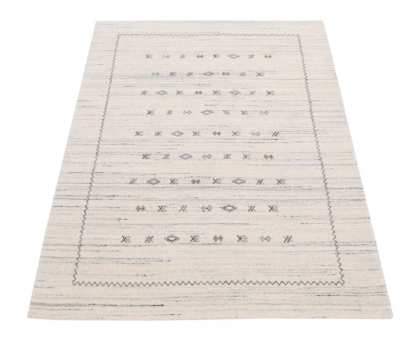 Ivory Modern Tribals Design Hand Loomed Wool Area Rug