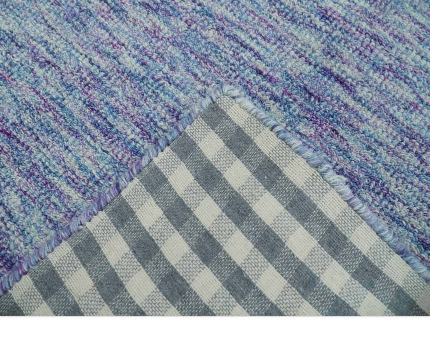 Ivory, Purple and Blue Abstract Solid Hand Tufted Natural Wool Rug