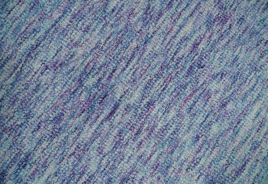 Ivory, Purple and Blue Abstract Solid Hand Tufted Natural Wool Rug