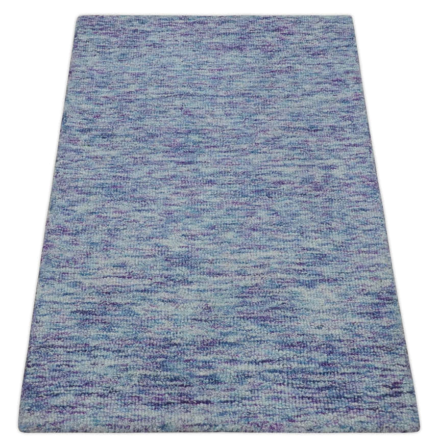 Ivory, Purple and Blue Abstract Solid Hand Tufted Natural Wool Rug