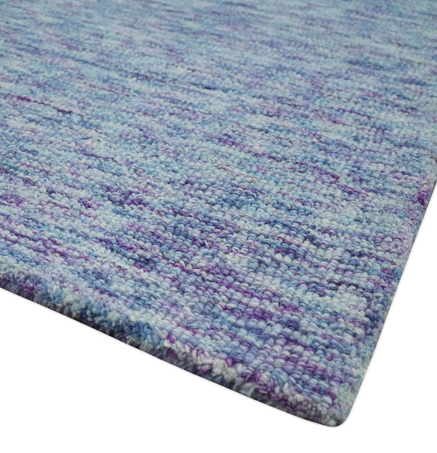 Ivory, Purple and Blue Abstract Solid Hand Tufted Natural Wool Rug