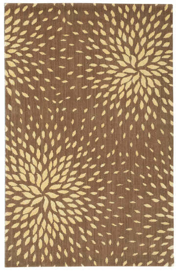 Close-up of Nourison Capri Mocha rug, featuring a light brown floral pattern on a mocha brown background.