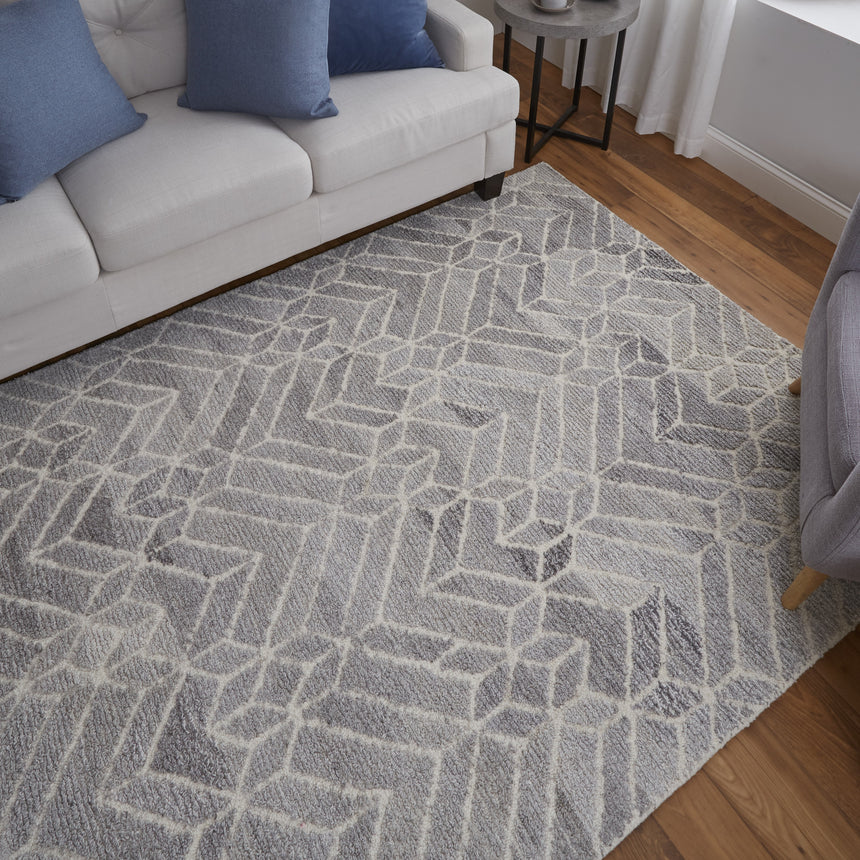 Feizy Asher Transitional Geometric - Taupe/Gray/Ivory Area Rug - Clearance