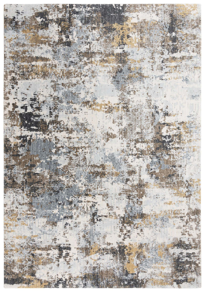 Abstract Rizzy JAS732 area rug in beige, black, blue, dark red, and ivory. Machine woven recycled polyester. Design-Rectangle