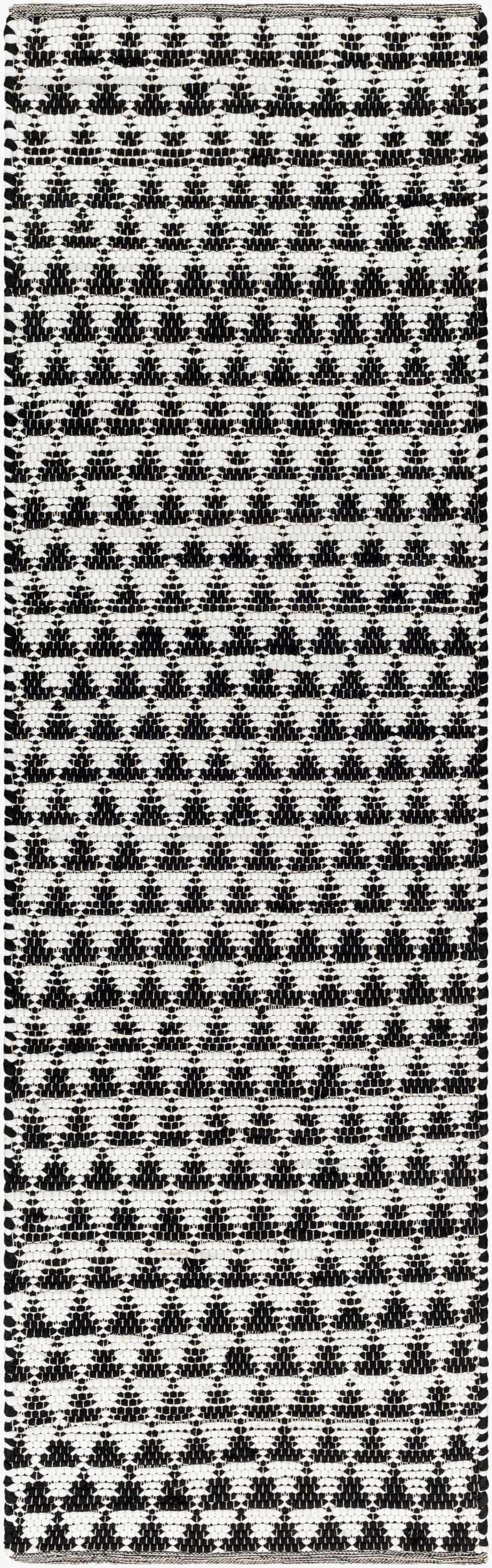Close-up of the hand woven Gzifa Jute Rug. Beige and dark gray geometric pattern. Contemporary style. Design-Runner-268