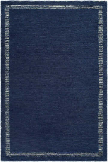 Close-up of the Tufape Modern Minimalist Handmade Area Rug; rectangle shape, slate gray wool with thin purple border. Design-Rectangle-576